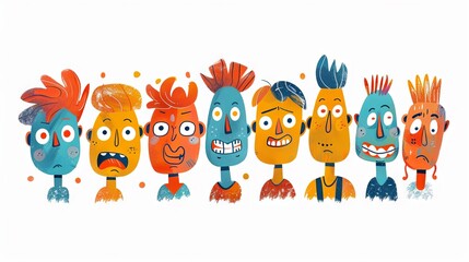 Characters with expressive faces in an illustration.
