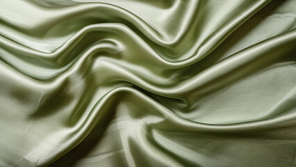 Obraz premium Close-up of smooth, shiny, light green satin fabric with elegant folds and draping.