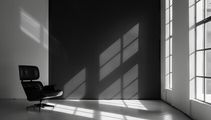 sleek black and white interior sunlit shadows for product showcase digital photograph