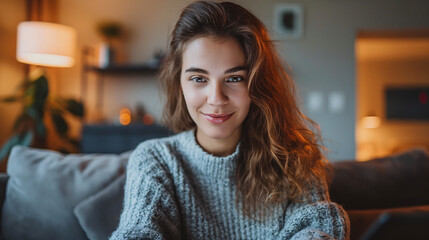 Fototapeta premium A woman exudes elegance as she sits regally atop a luxurious couch in a beautifully decorated living room