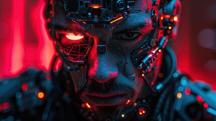 Hyperrealistic Full Body Cyborg Man Portrait in Steampunk Style