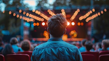 Man attending an outdoor theater performance, enriching cultural experience
