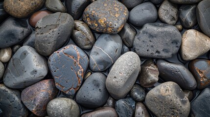 Background Stone,Close-up of river stones with a prominent empty section for promotional use or product details.