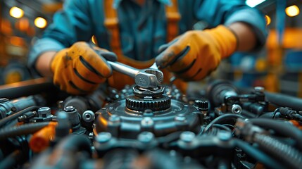Car Mechanic Fixes Car Close Up