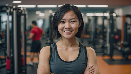 Obraz premium Confident Individual Young Woman in Modern Gym Facility