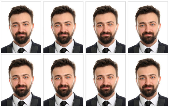 Photos of young man for passport on white background