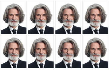 Photos of mature man for passport on white background
