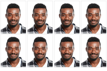 Photos of African-American man for passport on white background
