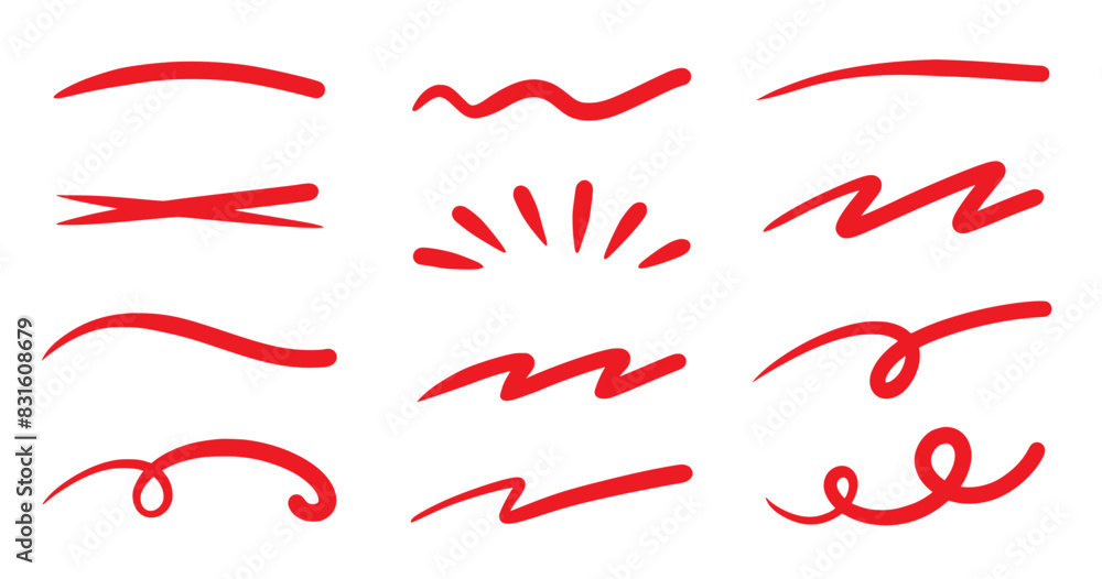 Poster red squiggle brush scribble underline. marker pen emphasis highlight red swoosh stroke. vector swoos