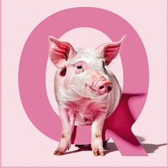 Alphabet Art Letter Q with a Pig Portrait