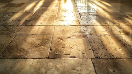 Background Stone,Polished travertine floor with ample space for text or promotional content.