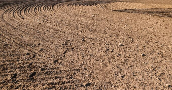 plowed fertile soil in the field, preparing the soil for sowing in spring