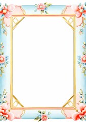 Geometric Diamonds Frame, Watercolor Geometric Border, watercolor illustration, isolated on white background