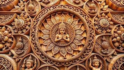 Intricate wood carvings with detailed designs carved by hand