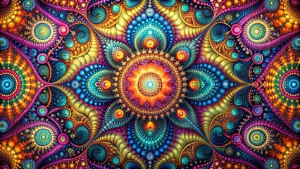 Intricate abstract fractal design with vibrant colors and geometric patterns