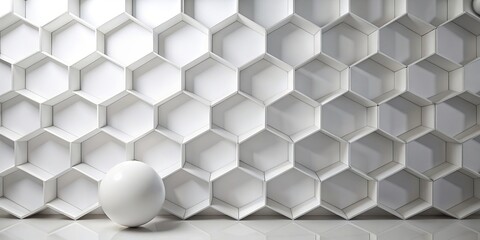 White hexagonal shapes on a white wall with a white ball in the center