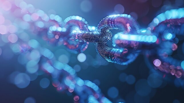 Delicate lines connecting robust blocks portraying the delicate balance of data security in blockchain.