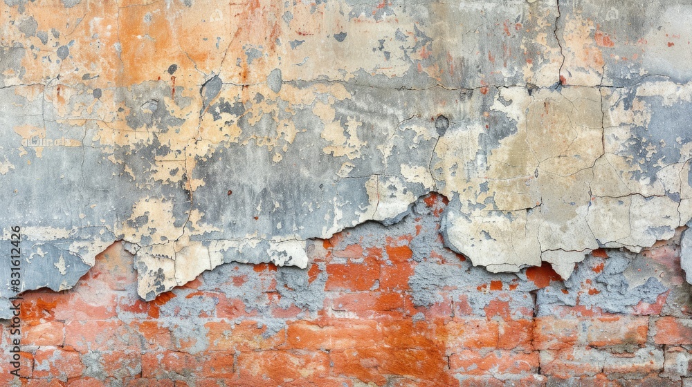 Poster Background Texture of Old Brick Wall with Cracked Plaster