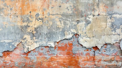 Background Texture of Old Brick Wall with Cracked Plaster