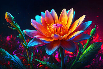 colorful flower set against a shadowy background.