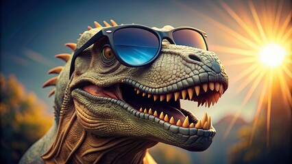 Stylish dinosaur wearing sunglasses on a background