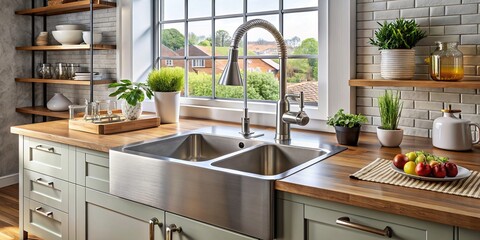 Stylish and functional kitchen sink and dishwasher pairing with coordinating faucet