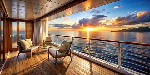 Luxurious cruise balcony with panoramic ocean view