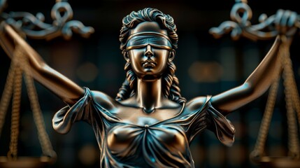 A statue of a woman with a blindfold on her head, Themis or Lady Justice concept