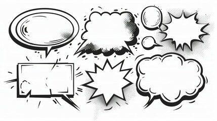 A series of cartoonish speech bubbles with a variety of shapes and sizes