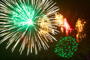 fireworks, celebration night, bright and colorful against the black sky