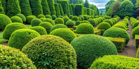 Vibrant and lush green shrubs in a meticulously cut row formation