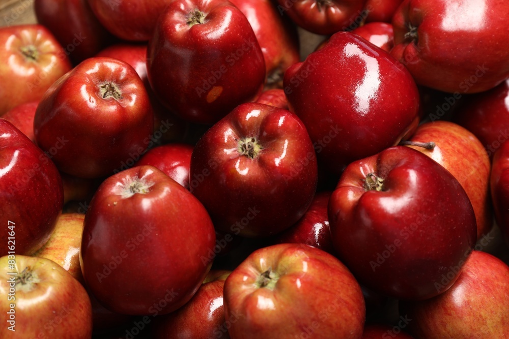 Wall mural fresh ripe red apples as background, closeup