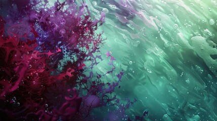 Fuzzy background in shades of green violet red maroon purple and white with seaweed and underwater plants