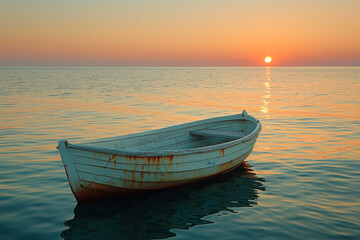 Fototapeta premium 湖畔に浮かぶ小さなボート