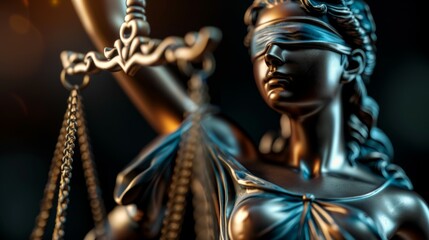 A statue of a woman with a blindfold on her head, Themis or Lady Justice concept