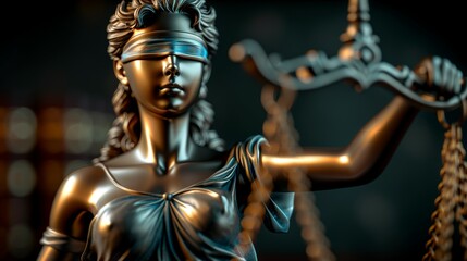 A statue of a woman with a blindfold on her head and a gavel in her hand, Themis or Lady Justice concept
