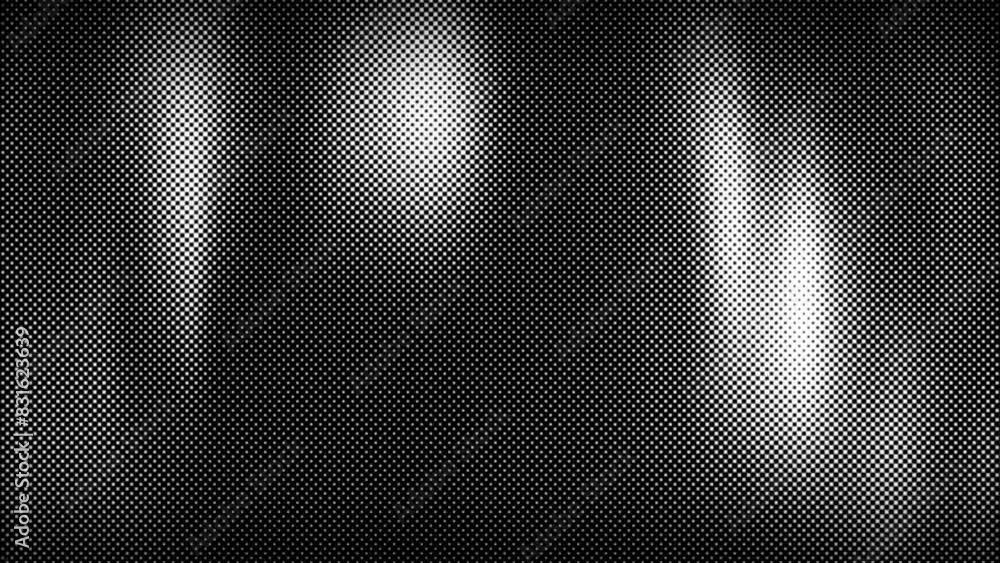 Poster bright glowing blob burry shapes in motion on a dark background with a light halftone effect