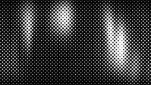 Bright glowing blob burry shapes in motion on a dark background with a light halftone effect