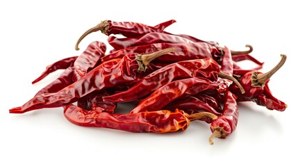 Dry red chili peppers isolated against a white background