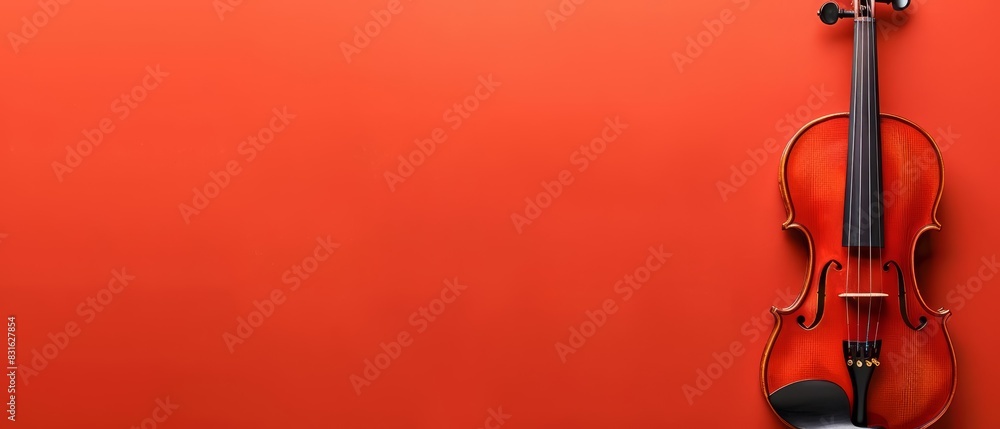 Poster a single violin on a solid color backdrop with copy space