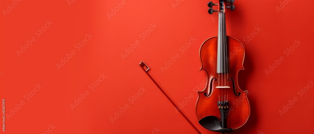 Poster a single violin on a solid color backdrop with copy space