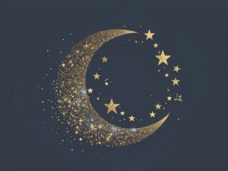 Modern minimalist Ramadan Kareem greeting, crescent and star design