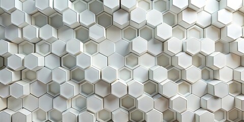 Abstract geometric pattern of white honeycomb hexagons randomly shifted on a background with copy space