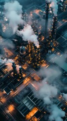 Modern industrial area aerial view and cloud computing concept. Communication network. Industry 4.0. Factory automation.