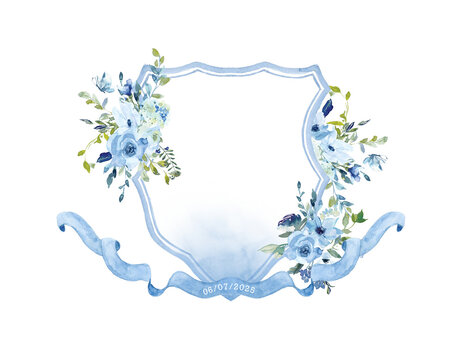 recommend clip art: Light Blue Watercolor Flowers Wedding Crest template