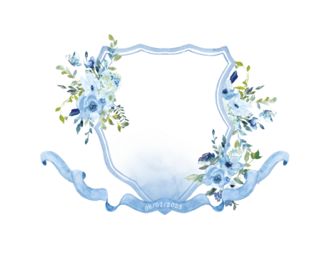 Light Blue Watercolor Flowers Wedding Crest template