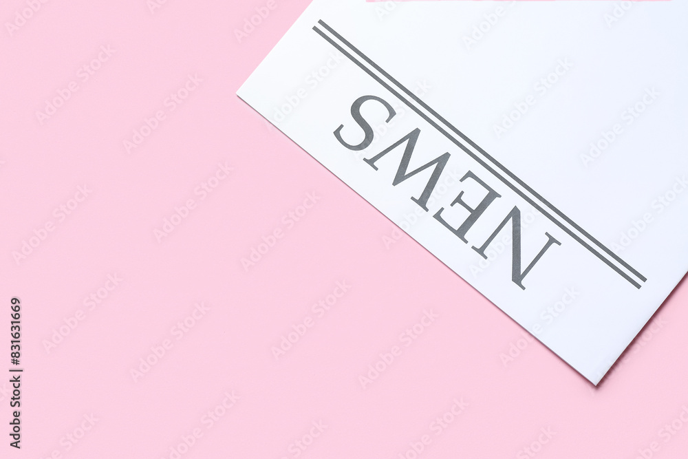 Sticker Blank newspaper on pink background