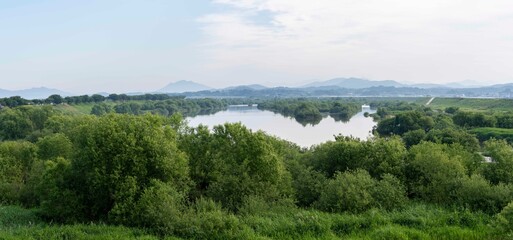 곡성 섬진강 침실 습지 공원의 5월의 아침 풍경