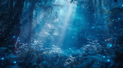 Frame mockup, an ethereal forest bathed in the glow of bioluminescent plants, creating a magical and otherworldly ambiance