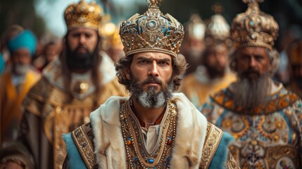 Fototapeta premium a man with a beard wearing a crown and a crown on his head